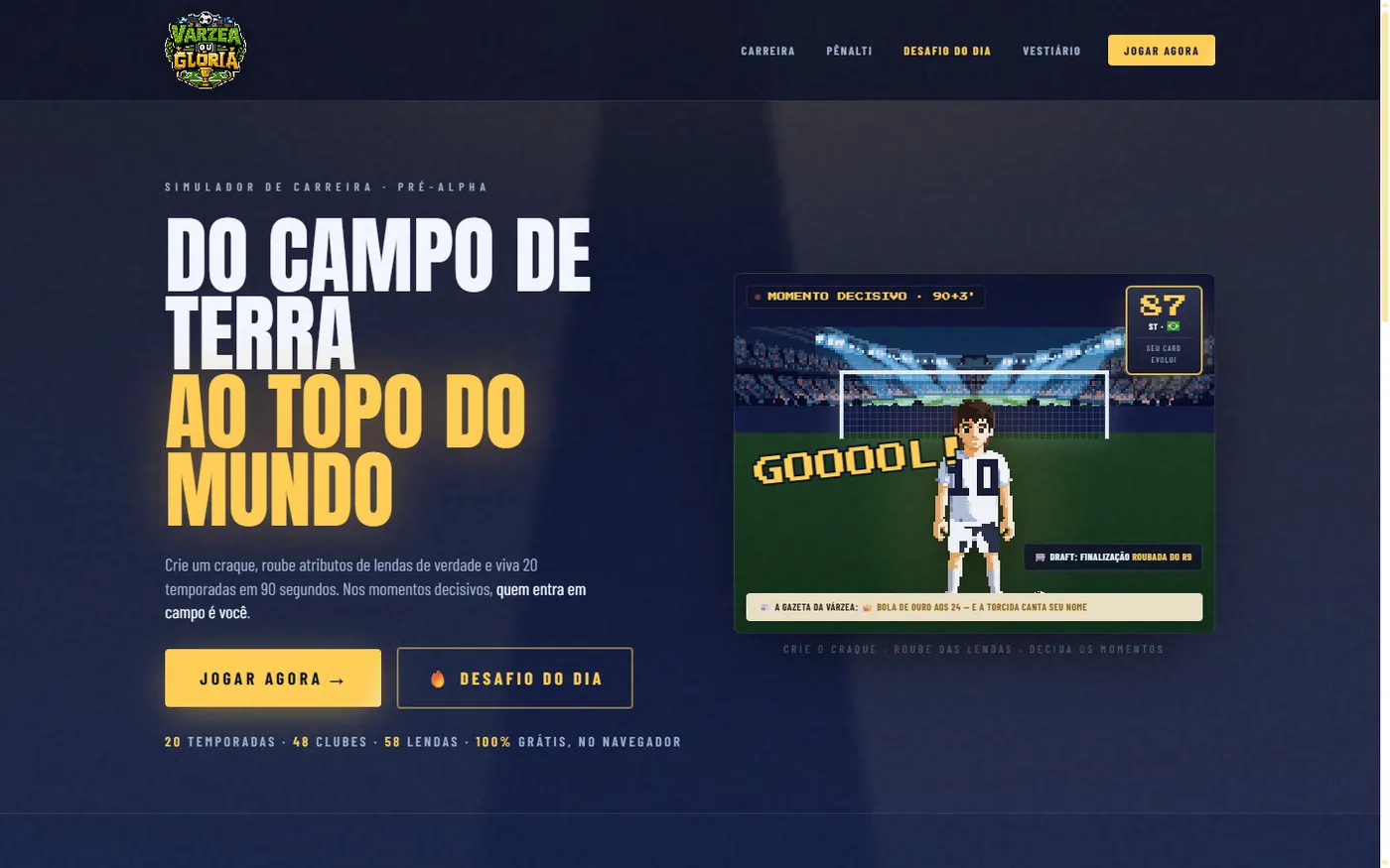 Tela inicial do Várzea ou Glória